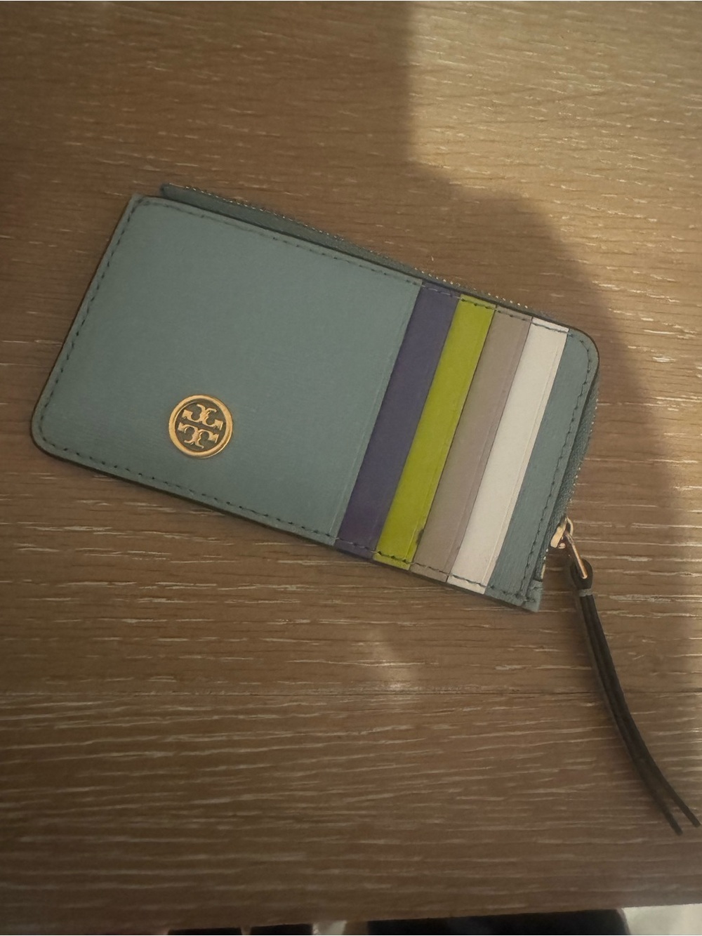 Tory Burch Light Blue Leather Card Case with Multicolor Slots